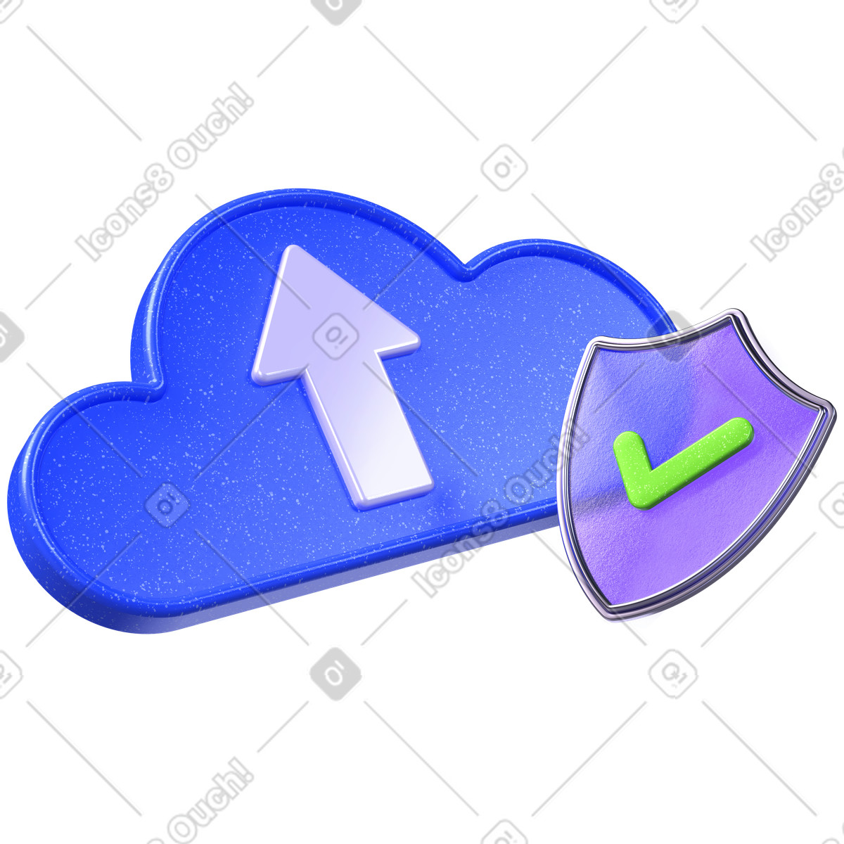 Caricamento cloud con scudo di sicurezza, privacy e sicurezza dei dati online, backup file protetti illustrazione in stile 3D Boost scarica in PNG, SVG