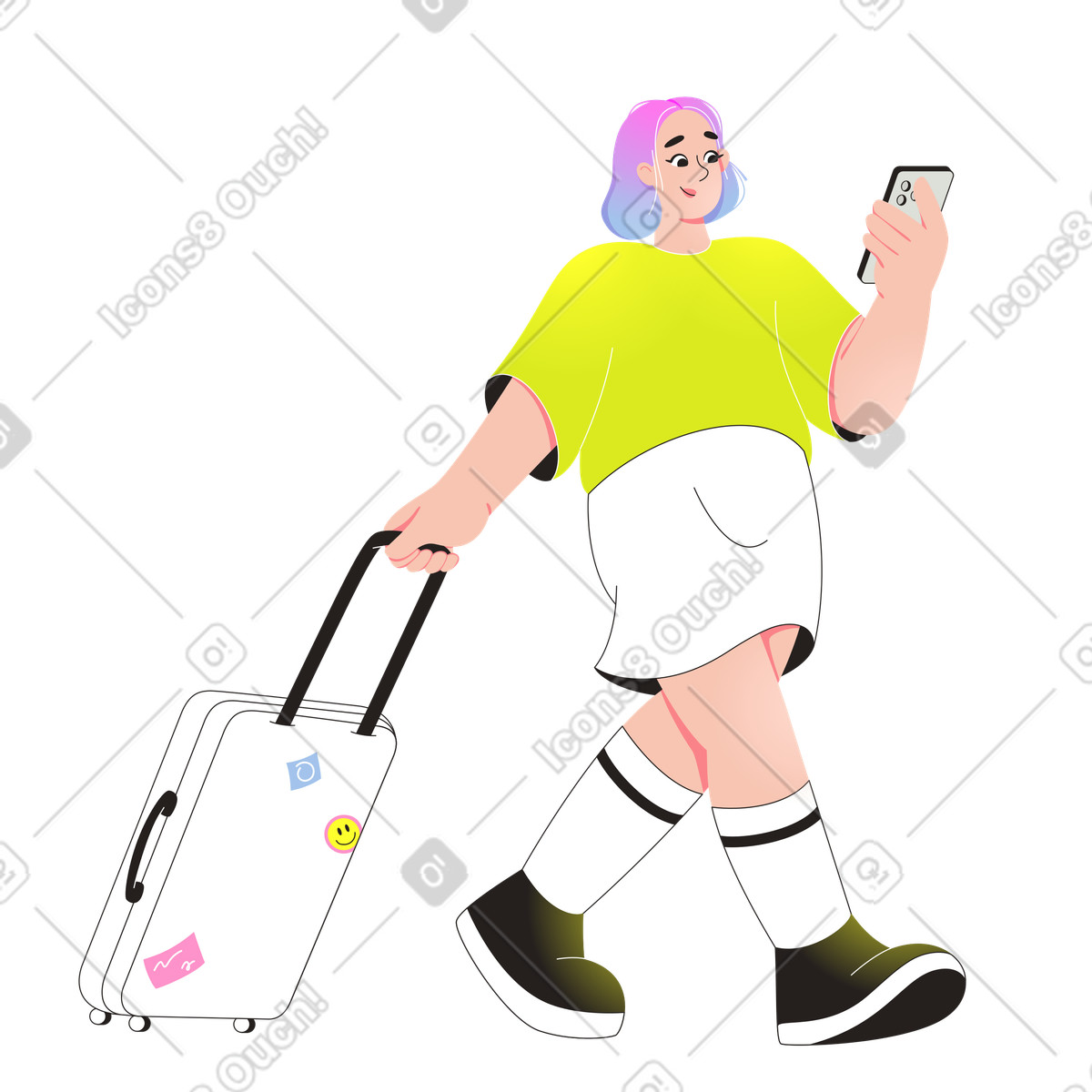 Reisende mit smartphone und gepäck-Illustration im Like-Stil als Download in PNG, SVG