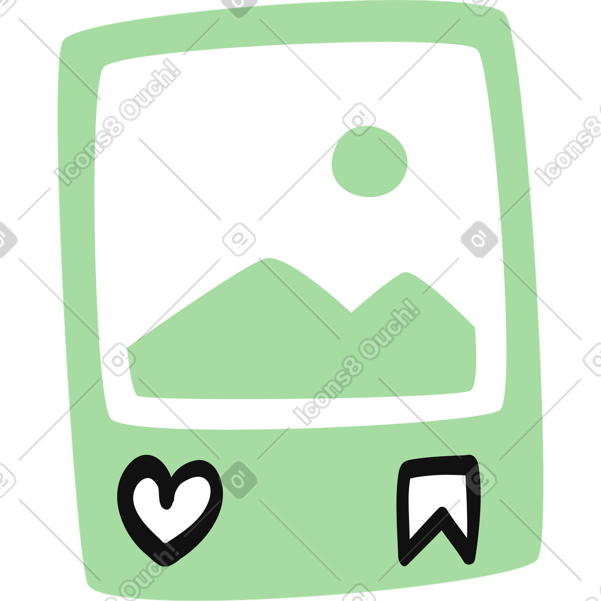 Иллюстрация Photo frame with heart like icon and bookmark symbol в стиле Organic — скачать в форматах PNG, SVG