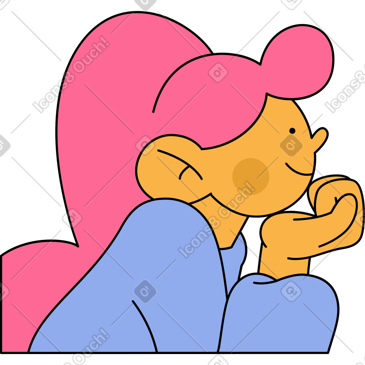 Girl with high ponytail is resting head on palm animated illustration in Bloom style download in GIF, Lottie (JSON), AE