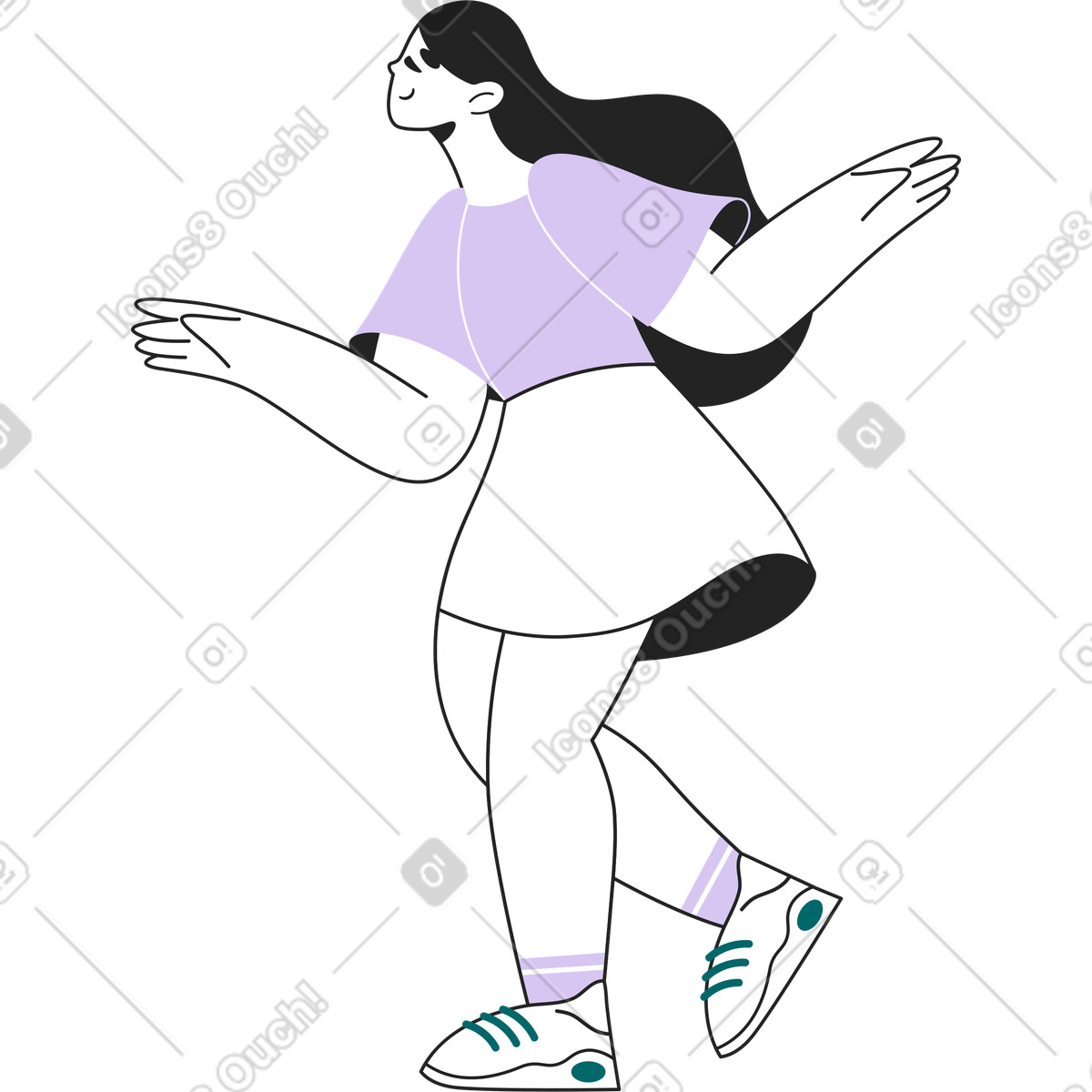 Ilustração de Dançando mulher alegre em no estilo Sammy Line para baixar em PNG, SVG