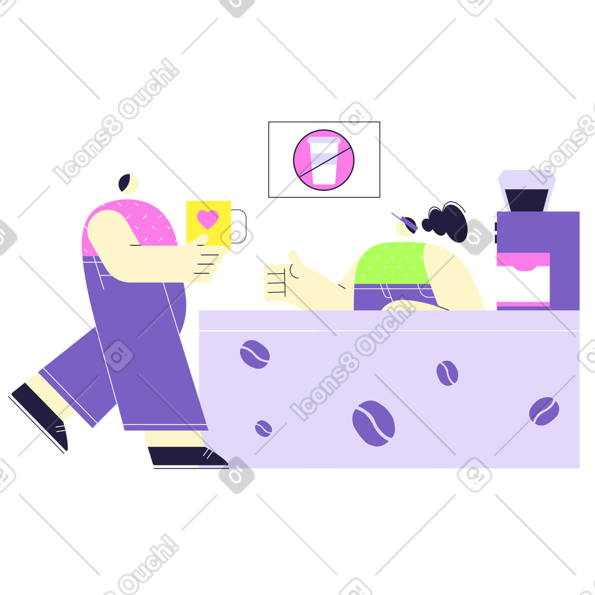 Coffeeshop mit deinen tassen-Illustration im Mellow-Stil als Download in PNG, SVG