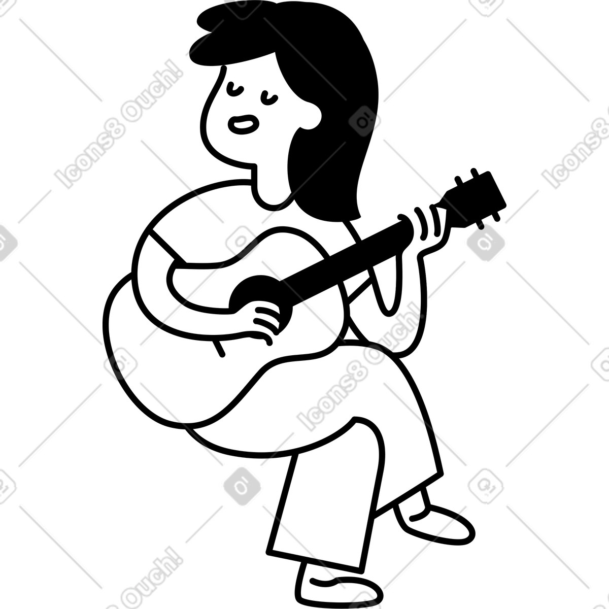Notion Line Art スタイルの Singer holding guitar neck and strumming strings during relaxed performance のイラストをPNG、SVG形式でダウンロード