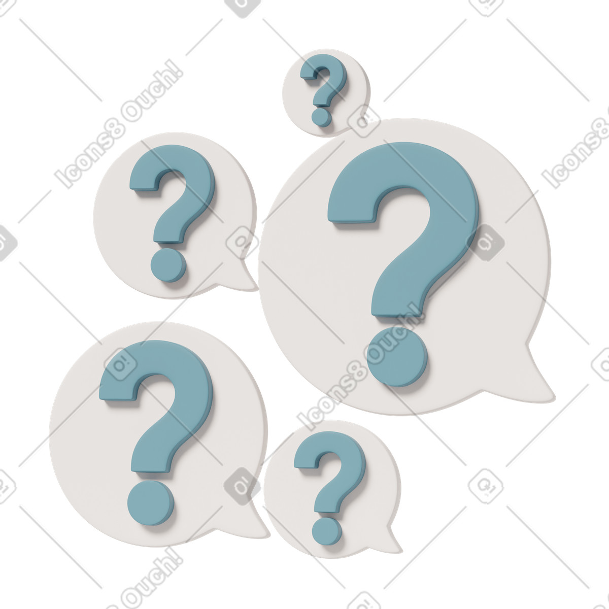 Speech bubbles with question marks illustration in 3D Casual life style download in PNG, SVG