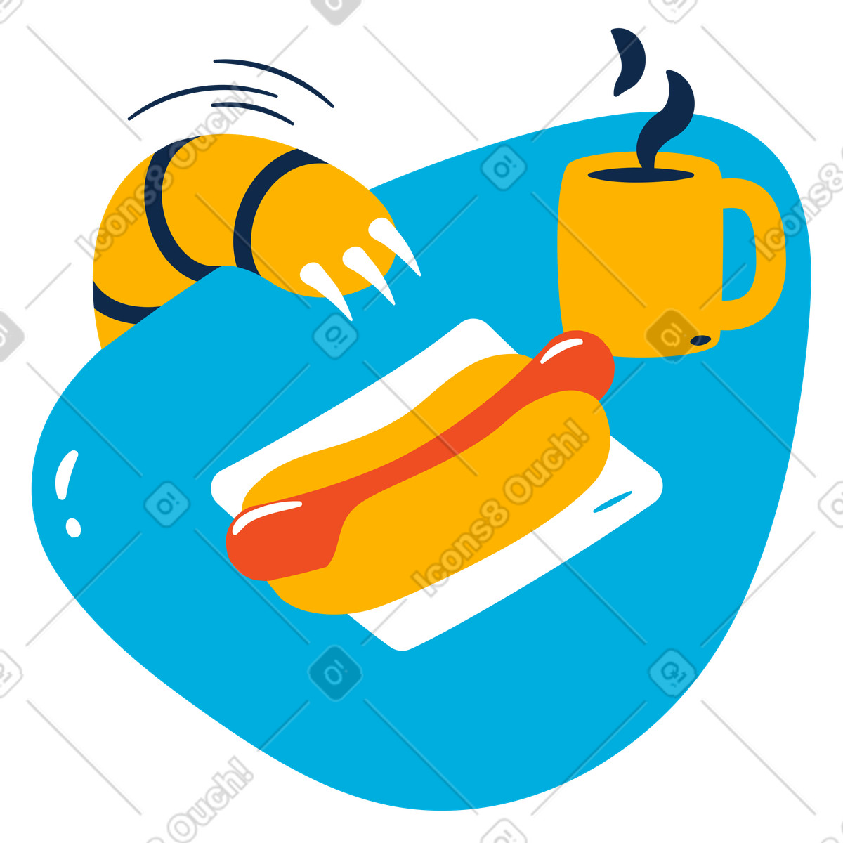 Gatto che cerca di rubare un hot dog illustrazione in stile Flame scarica in PNG, SVG