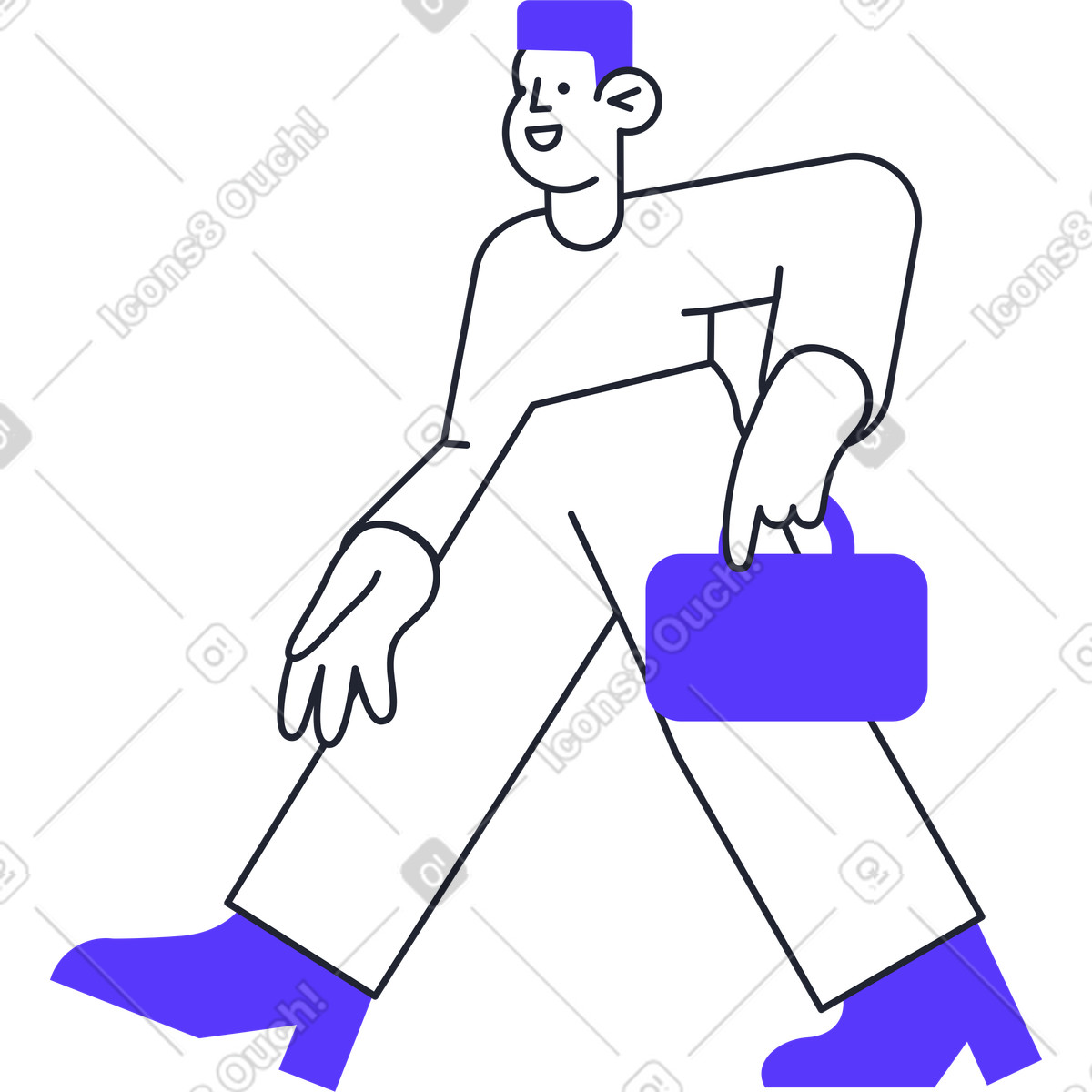 Ilustración Walking man with blue briefcase en estilo Pablita a descargar en PNG y SVG