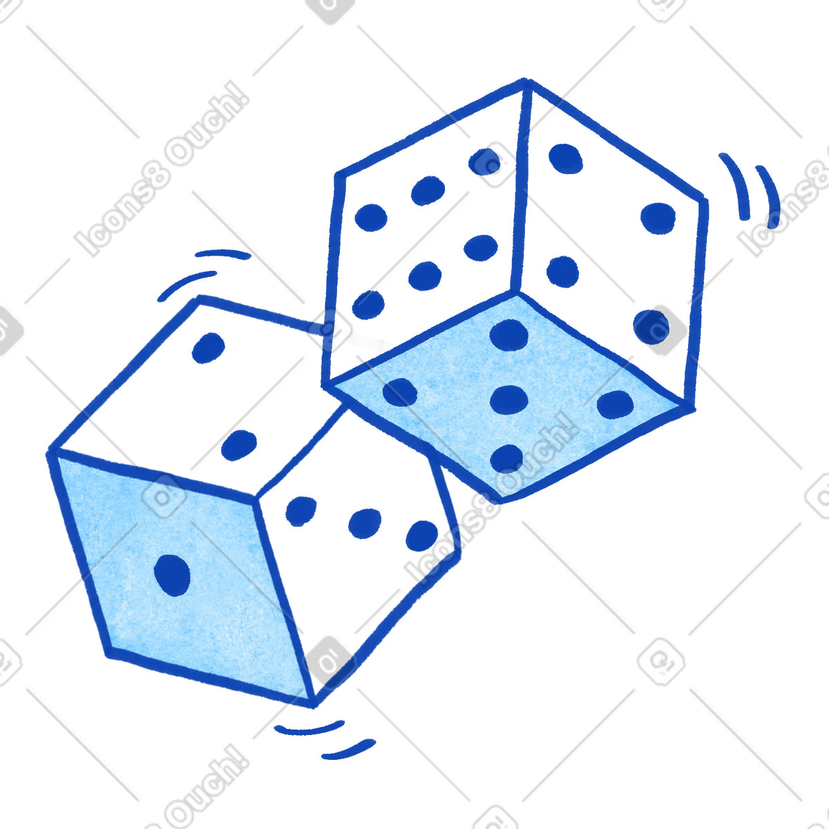 Dice rolling pair showing motion lines and random number dots illustrazione in stile Tint scarica in PNG, SVG