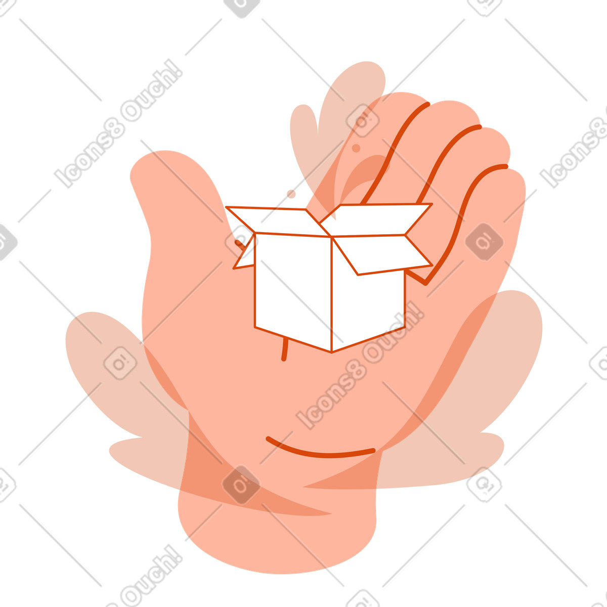 Ilustração de Mão segurando uma pequena caixa em no estilo Orange para baixar em PNG, SVG
