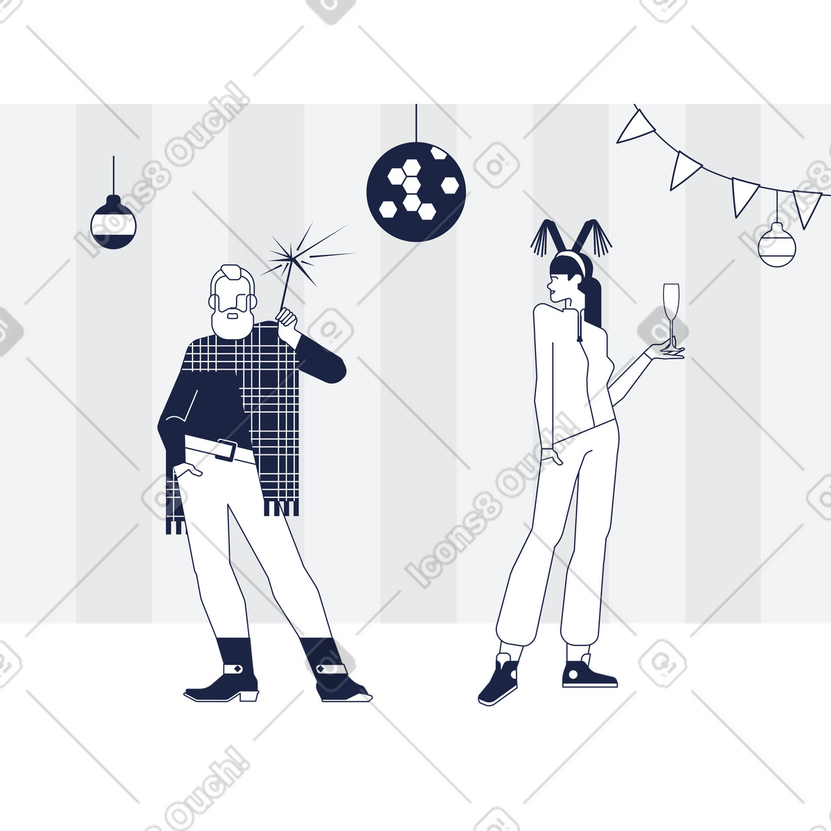 下载 Urban Line 风格的 Colleagues enjoying festive dance floor, Office party and New Year celebration 插画，支持 PNG、SVG 格式