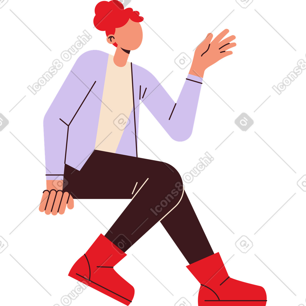 Giovane donna seduta illustrazione in stile Folks scarica in PNG, SVG