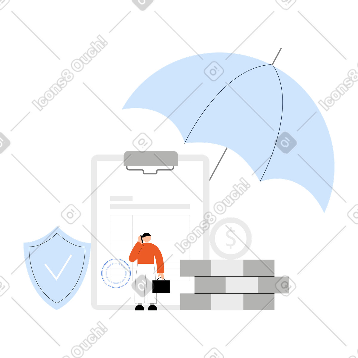 Junger mann schließt eine versicherung ab-Illustration im Tiny-Stil als Download in PNG, SVG