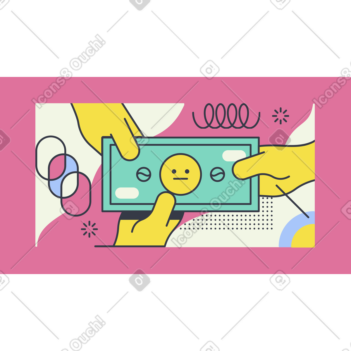 Financial struggle with hands holding a banknote animated illustration in Abstract style download in GIF, Lottie (JSON), AE