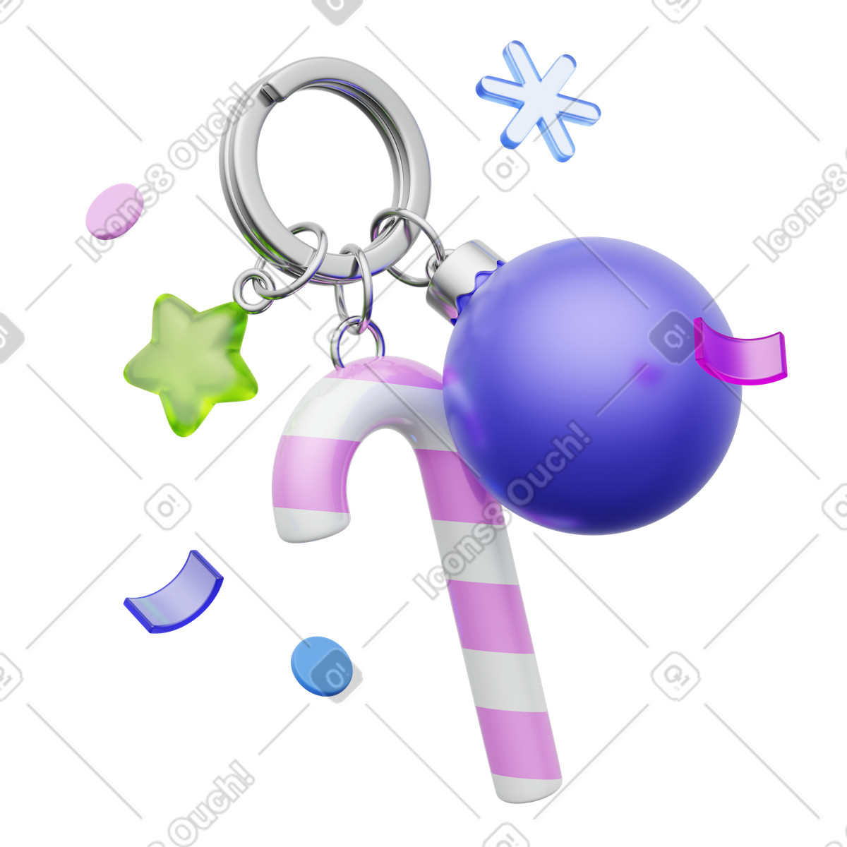 Christmas ornament and candy cane charm, Festive holiday accessory illustration in 3D Playful style download in PNG, SVG