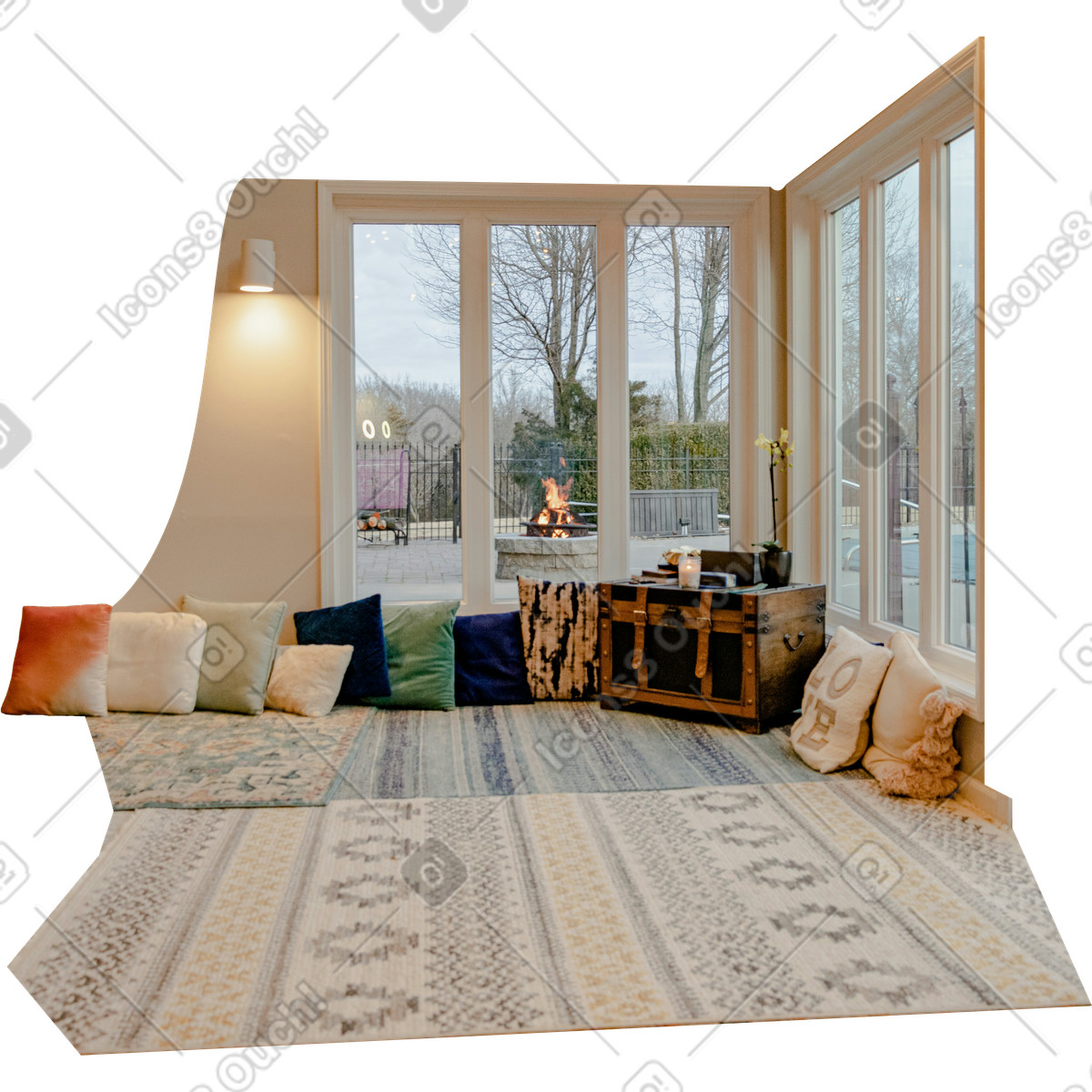 Background with a room pillows and carpets illustration in Everyday style download in PNG, SVG