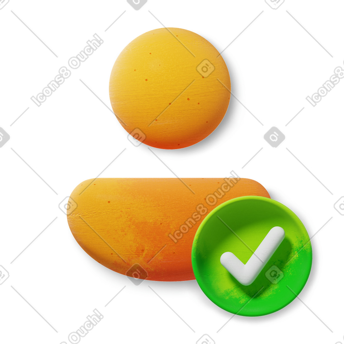 User profile icon with checkmark, account approval and verification illustration in 3D Microsoft Fluent style download in PNG, SVG