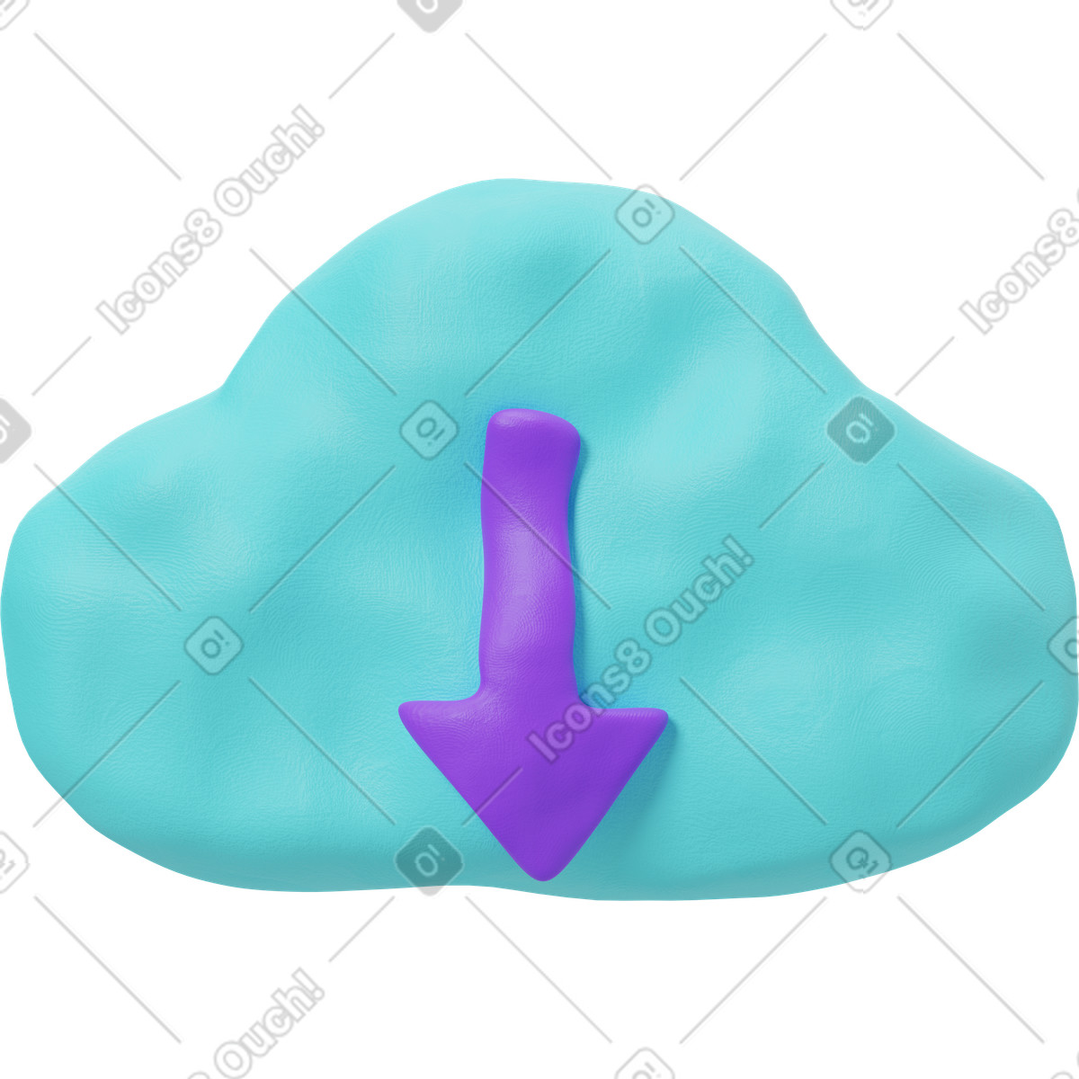 Illustration Icône de nuage téléchargement bleu dans le style 3D Plastilina à télécharger aux formats PNG, SVG