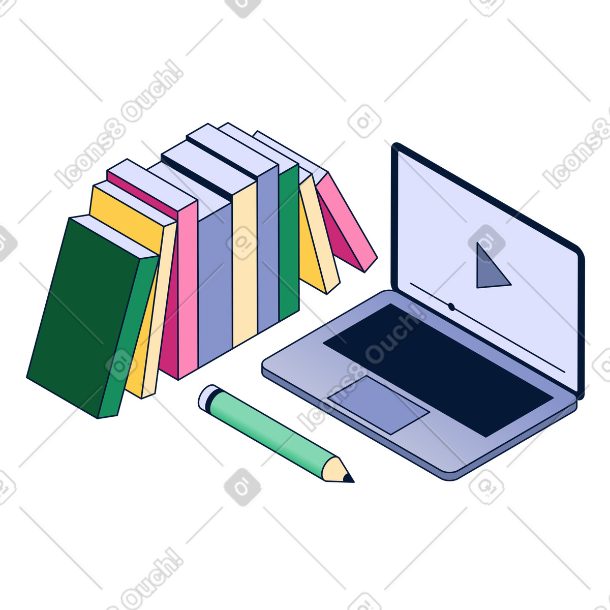 Online education with laptop and books illustration in Neat style download in PNG, SVG