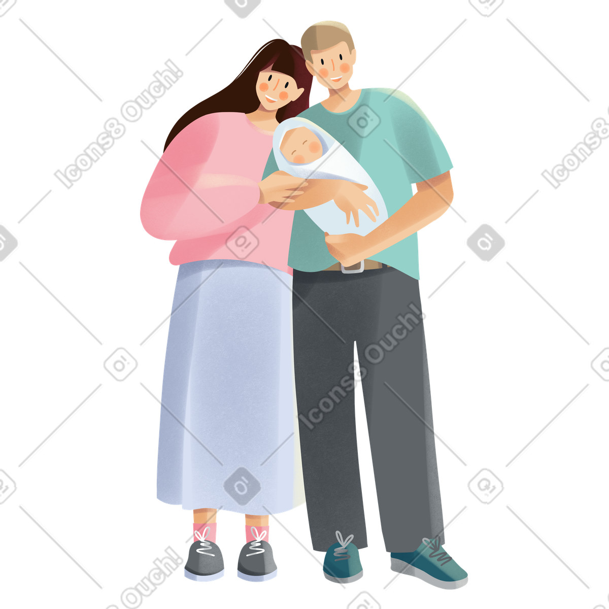 Young parents with a child illustration in Shine style download in PNG, SVG