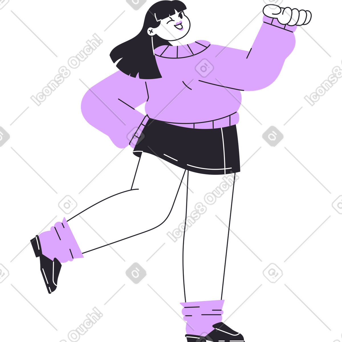 下载 Grapy 风格的 快乐的女人眨眼举起她的手 插画，支持 PNG、SVG 格式