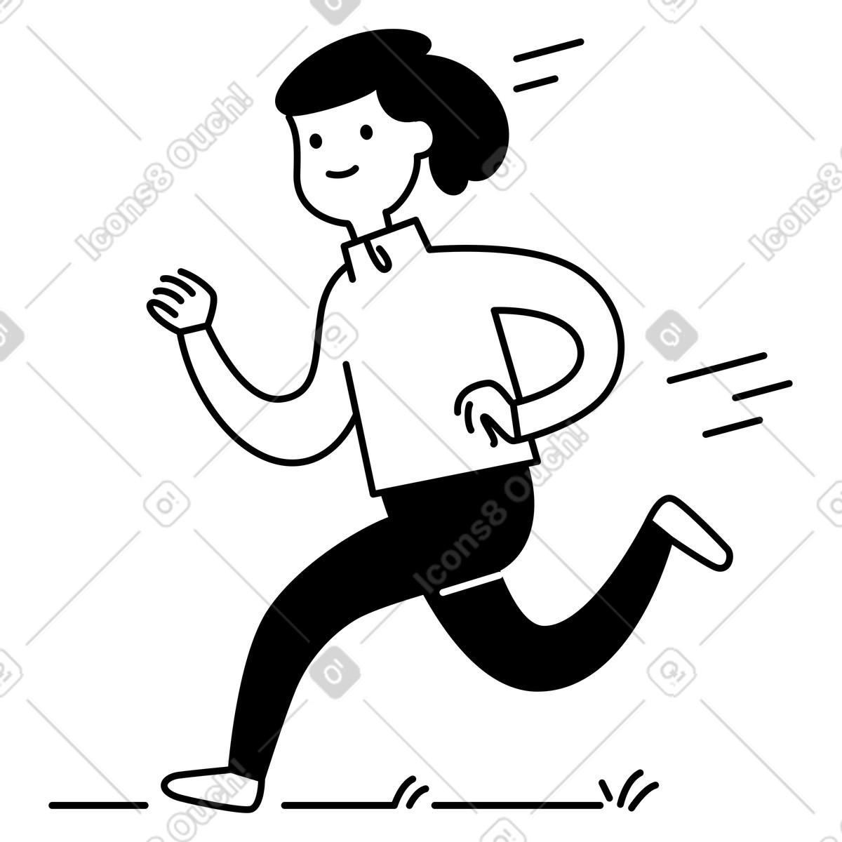 Runner character jogging forward with energetic pose and simple lines illustrazione in stile Notion Line Art scarica in PNG, SVG