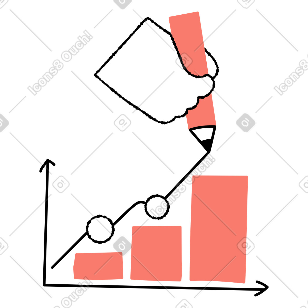 Ilustração de Chart hand drawing rising bar graph and upward trend line em no estilo Bold People para baixar em PNG, SVG