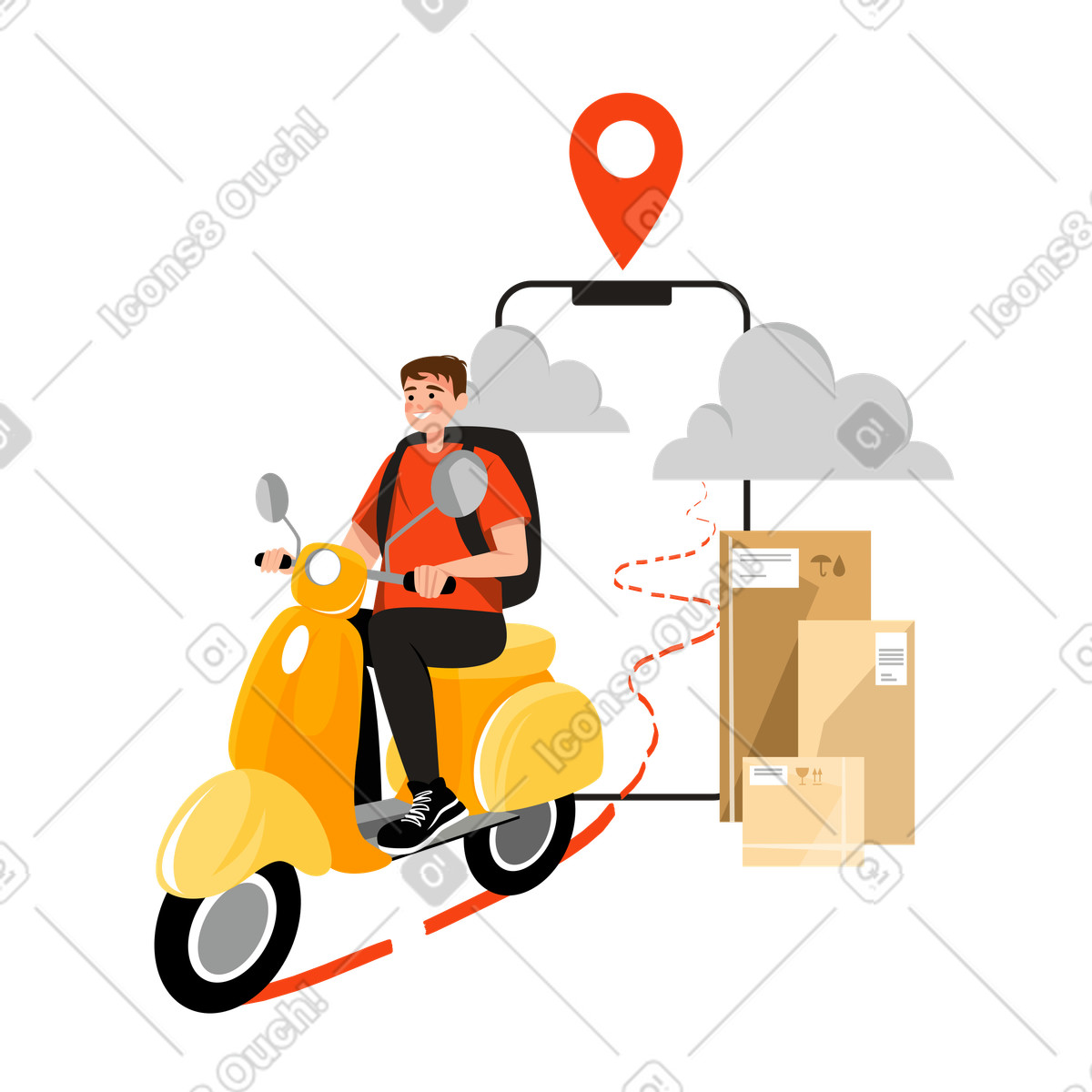 Ilustração de Entrega pacotes por um homem em uma motocicleta no estilo Lagom para baixar PNG, SVG