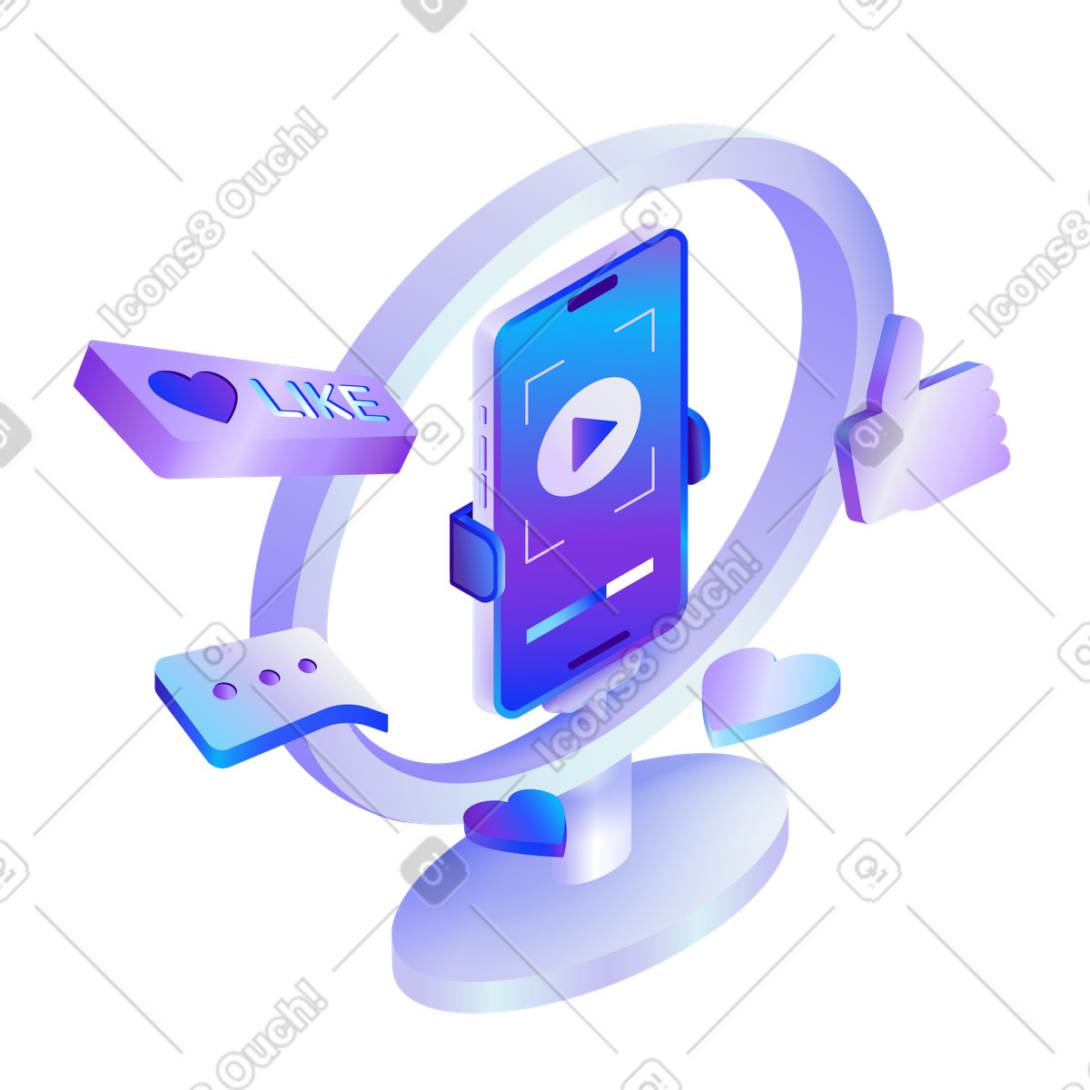 Mobile streaming interface with feedback icons, Digital engagement for influencers illustration in Hi-tech style download in PNG, SVG