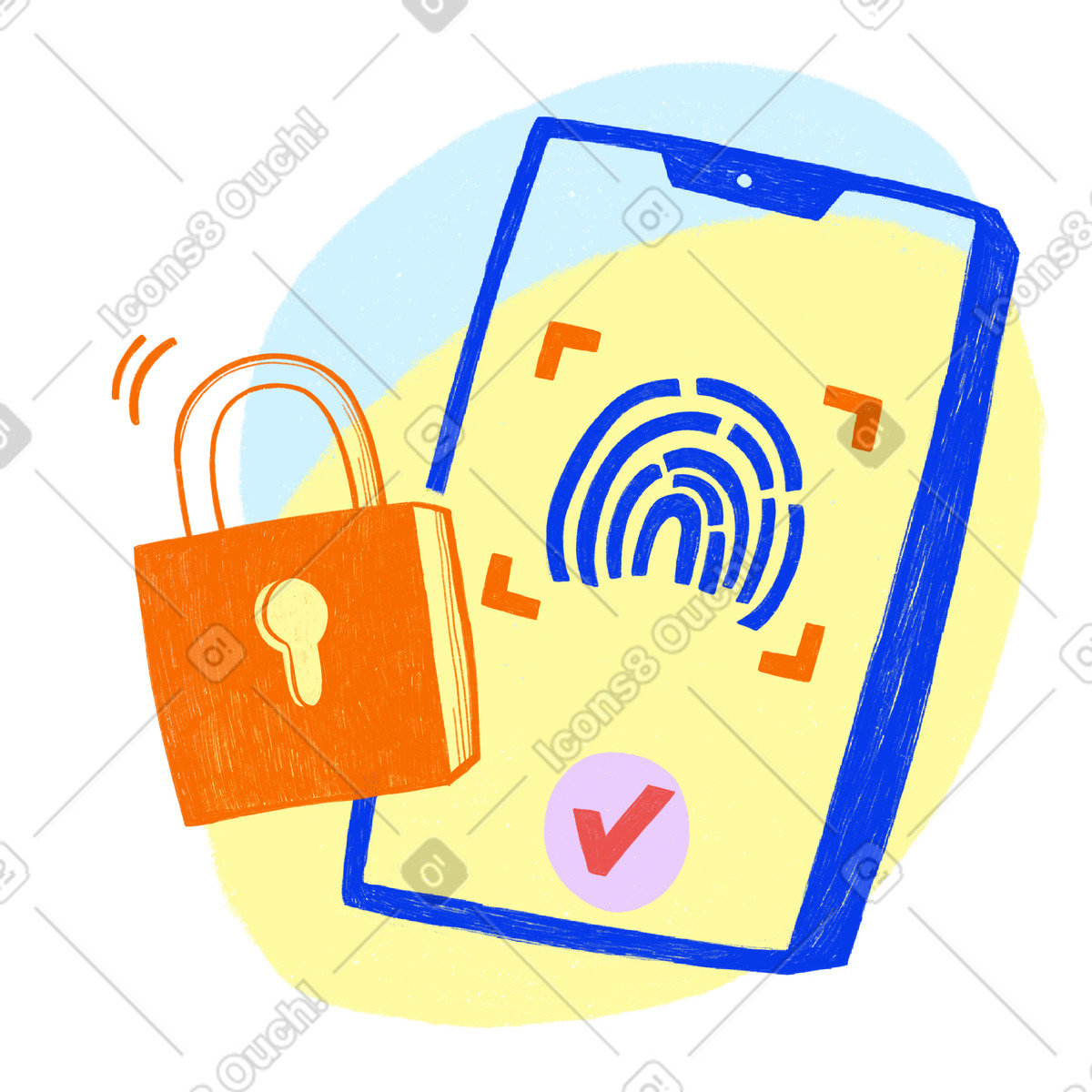 Иллюстрация Fingerprint phone login protection в стиле Biro — скачать в форматах PNG, SVG