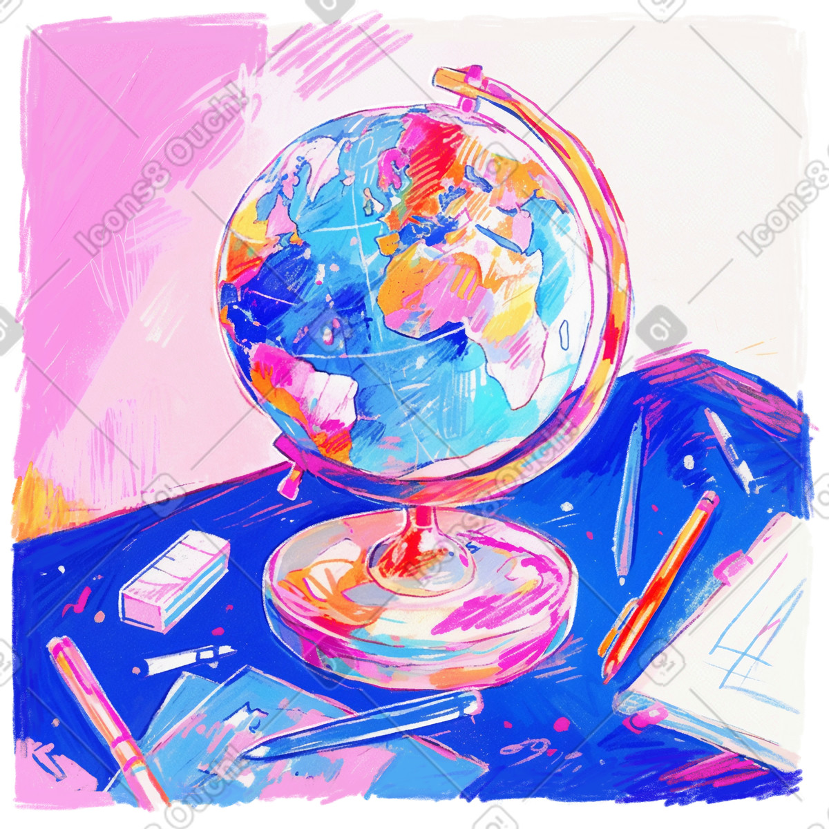 下载 Fuchsia 风格的 铅笔画的世界地球仪 插画，支持 PNG、SVG 格式