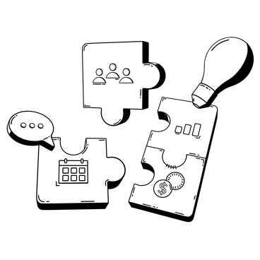 Puzzle pieces with business icons - 3D Techny Line style illustration