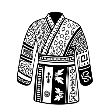 A close-up of intricate Bhutanese ceremonial attire, showcasing detailed embroidery and patterns. The fabric has a blend of various textures, with elaborate motifs woven throughout. Elements such as traditional symbols and geometric designs are prominently featured. The threads used for the embroidery create a layered effect, highlighting the craftsmanship involved in the attire. The background is minimal to emphasize the fine details of the clothing, drawing attention to the artistry of the patterns.