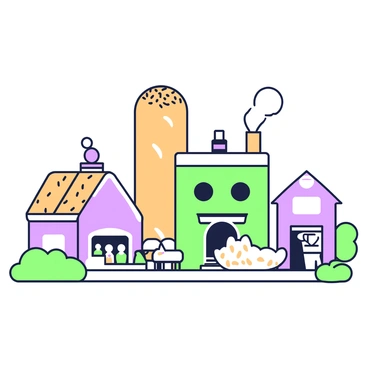 A miniature town built entirely out of various types of bread