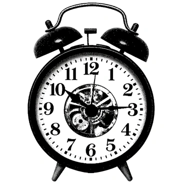 A close-up view of a clock is positioned prominently in the center of the image. The clock features large, bold numbers and distinct hands indicating a specific time. The mechanism inside the clock is visible, showcasing intricate gears and cogs. Surrounding the clock is an empty room with plain walls, devoid of furniture or decorations. The atmosphere is emphasized by the absence of sound, yet the clock appears to convey an exaggerated sense of loud ticking, suggesting a strong presence in the otherwise quiet space.