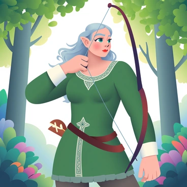 An elegant elf archer in a lush, enchanted forest
