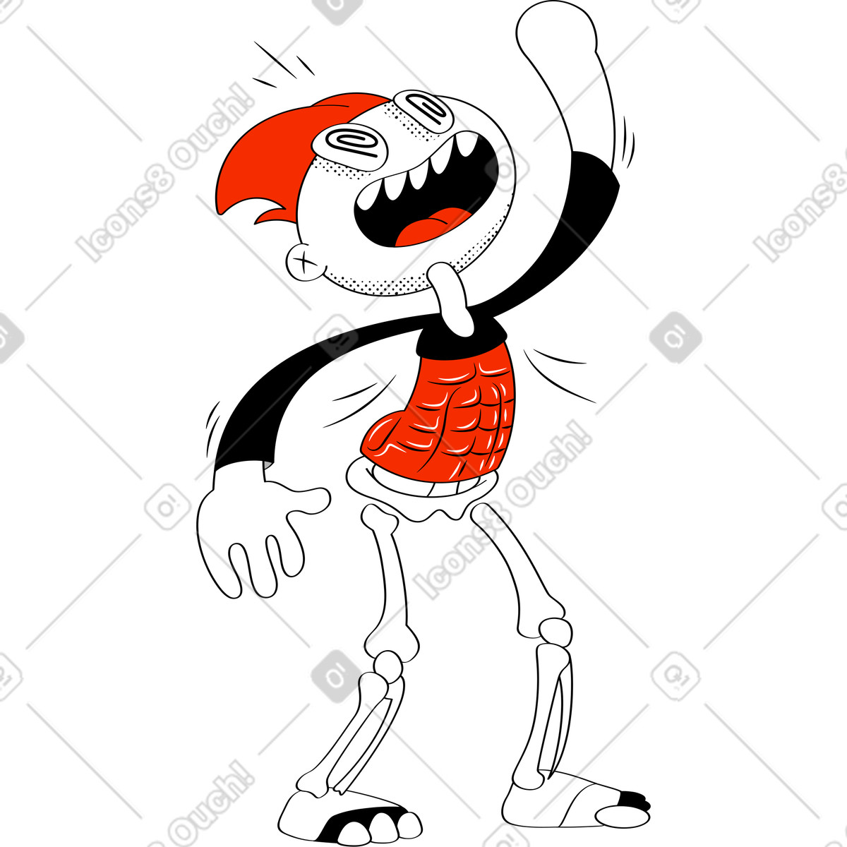 Looney スタイルの Crazy man with skeleton legs のイラストをPNG、SVG形式でダウンロード