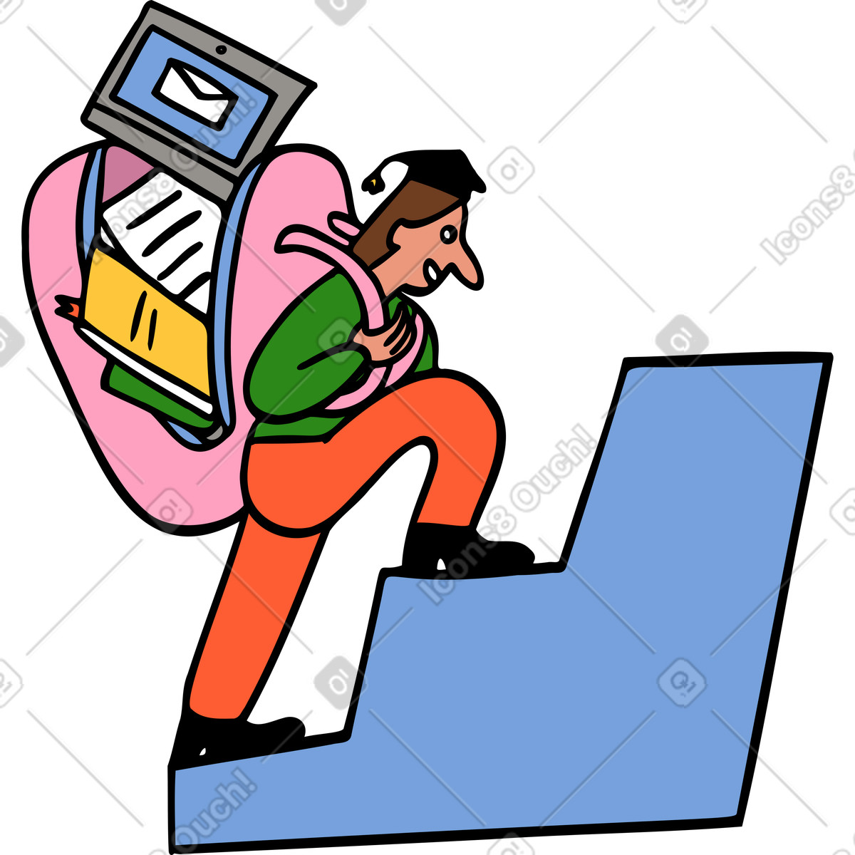 Student climbing the stairs illustration in Comic style download in PNG, SVG