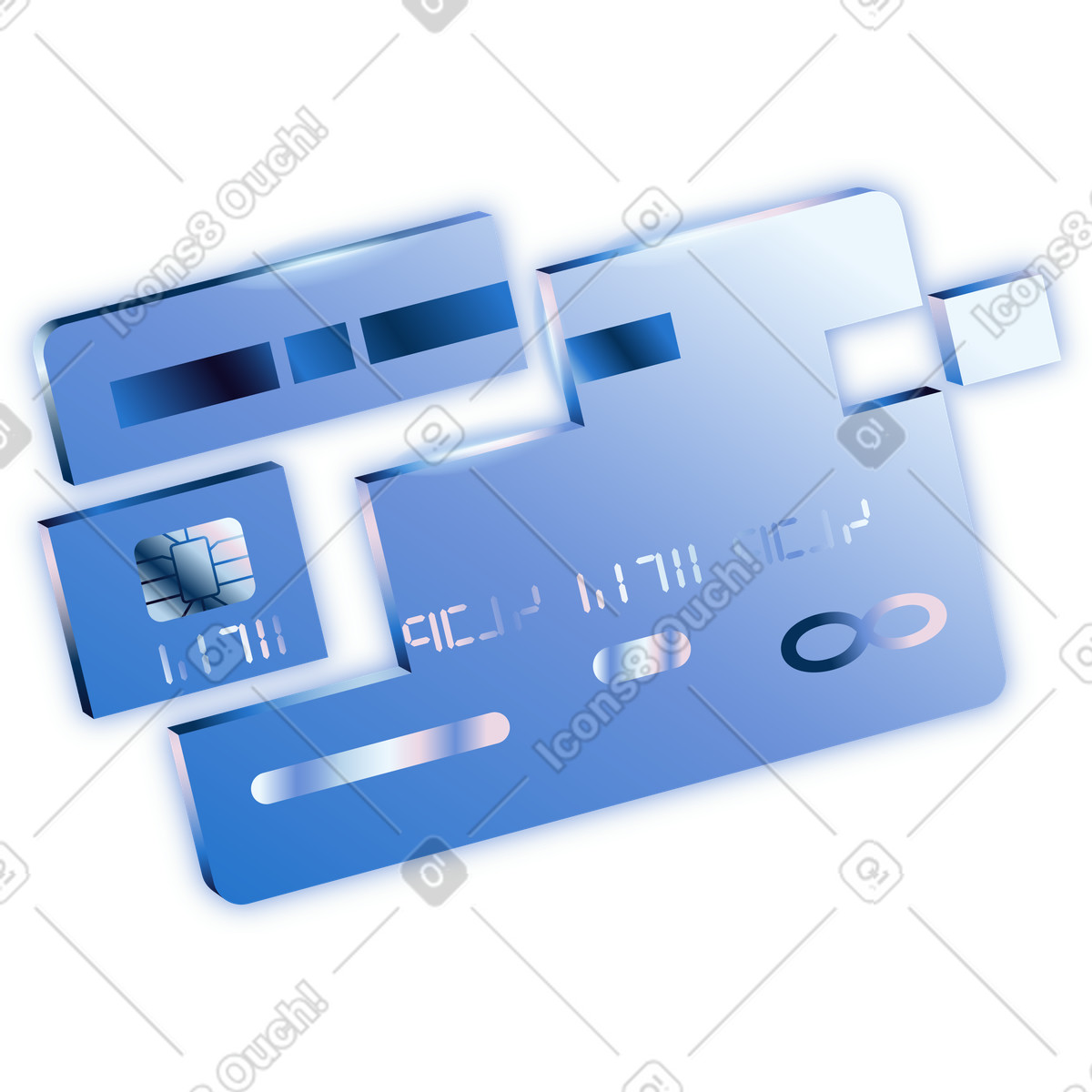 Credit card disintegrating into pieces representing digital payment data breach illustration in Dimension style download in PNG, SVG