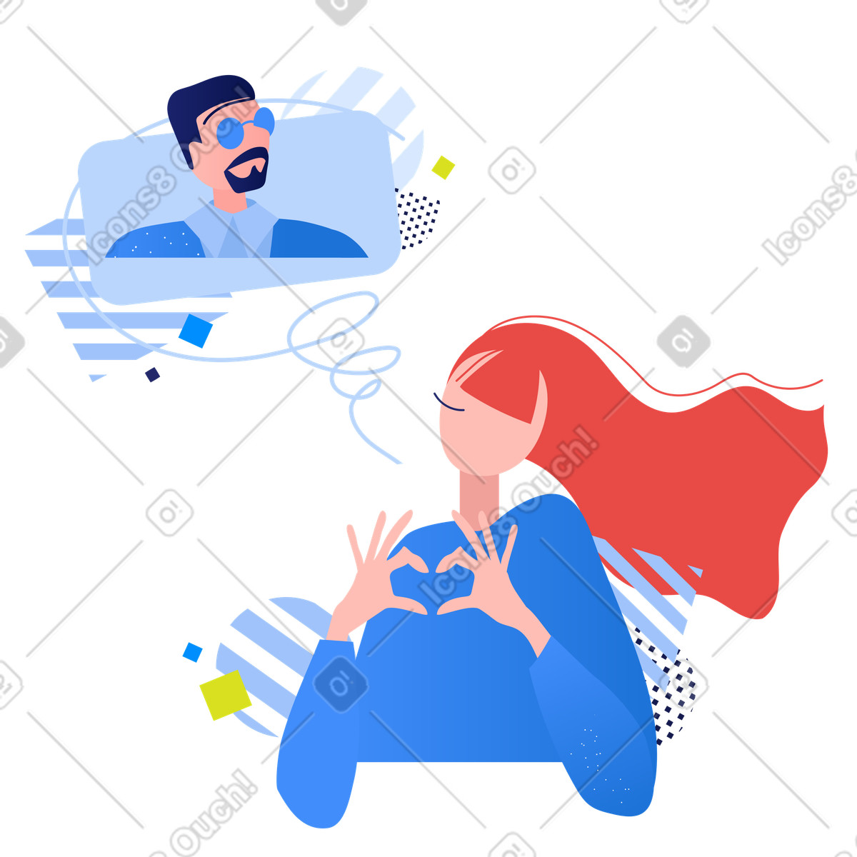 Woman thinking about her boyfriend illustration in Clip style download in PNG, SVG