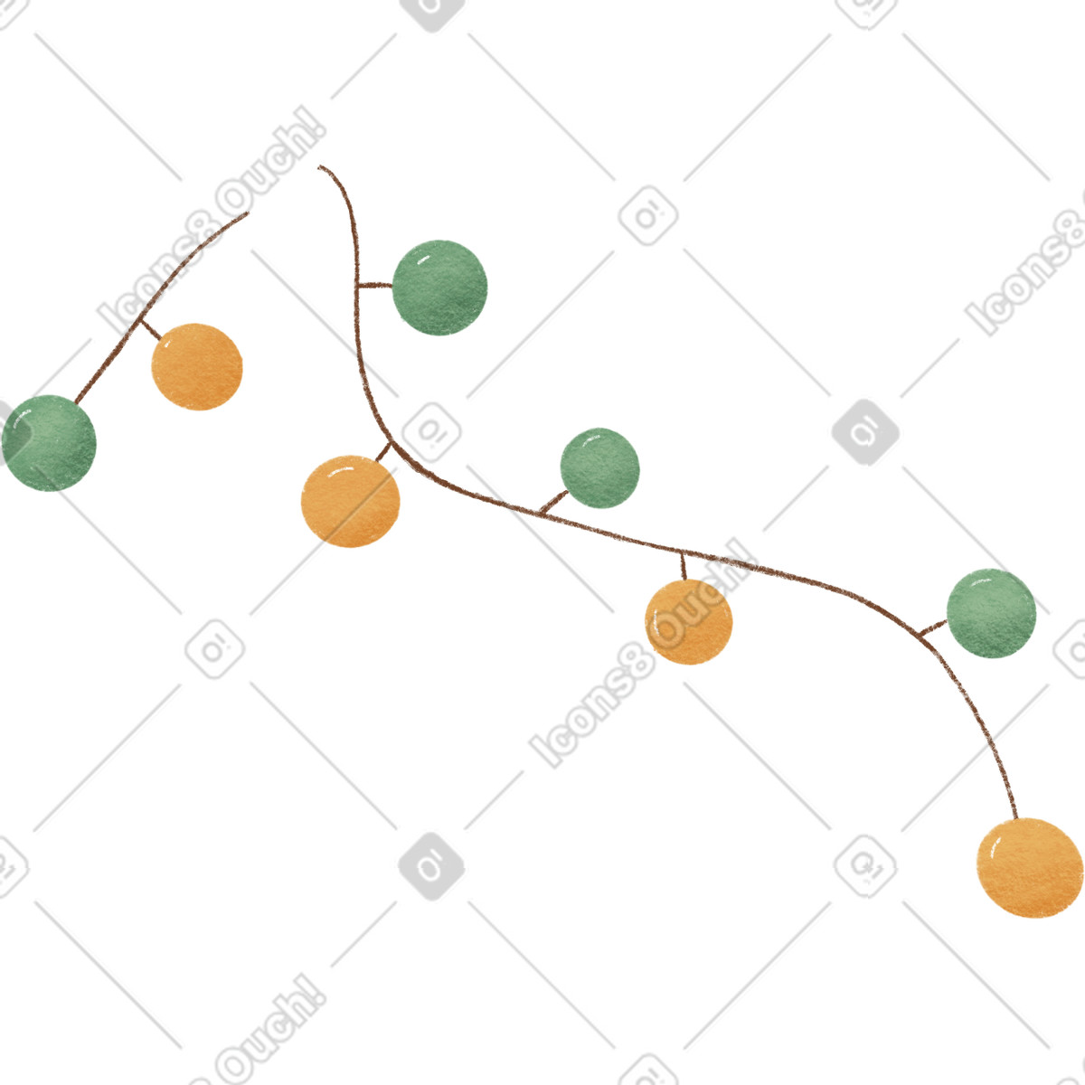 Green and yellow christmas lights on a string illustration in Woolly style download in PNG, SVG