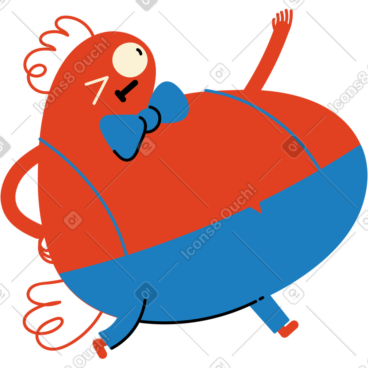 Red character with one-eyed in blue jumpsuit illustration Jelly style download PNG, SVG