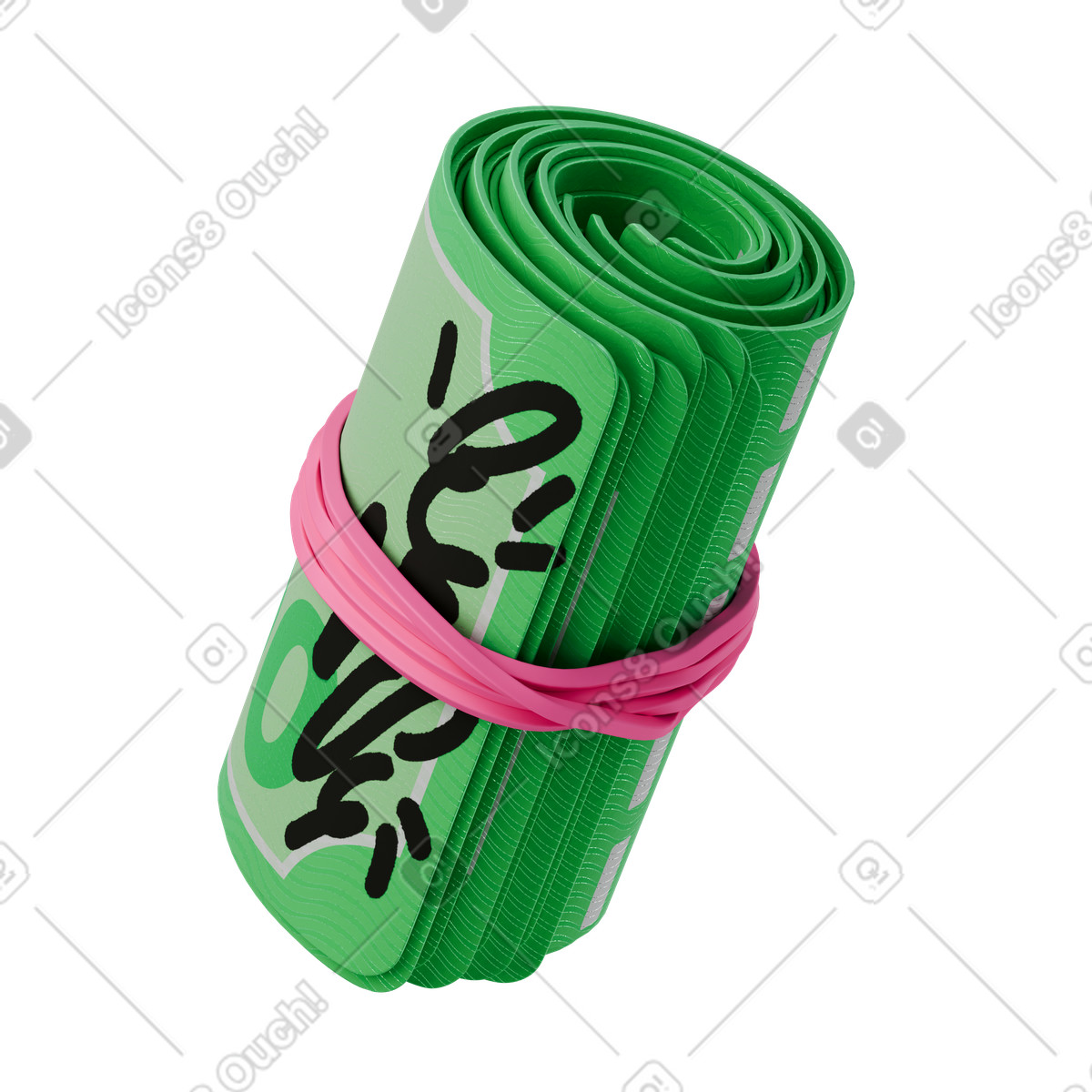 Ilustración Cash stack wrapped by pink rubber band and graffiti doodles en estilo 3D Stickle a descargar en PNG y SVG