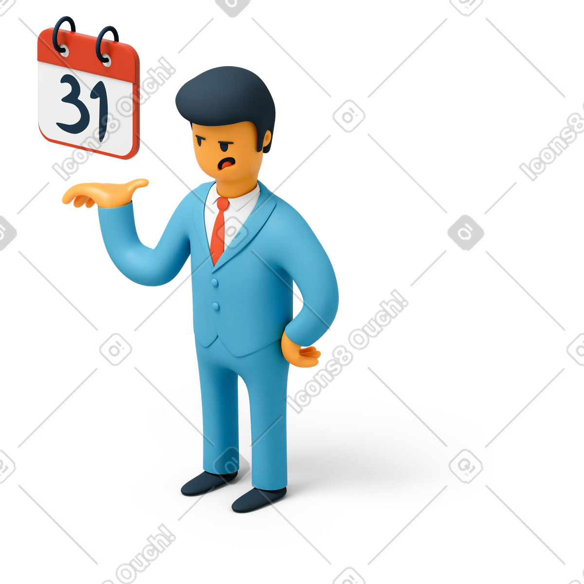 Mann im anzug, der einen kalender zeigt-Illustration 3D Flame-Stil als Download in PNG, SVG