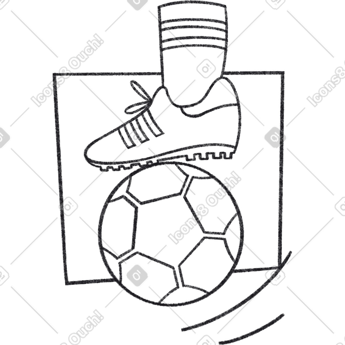 Gamba in una scarpa da ginnastica con un pallone calcio su piazza illustrazione stile Bonbon Line scarica PNG, SVG