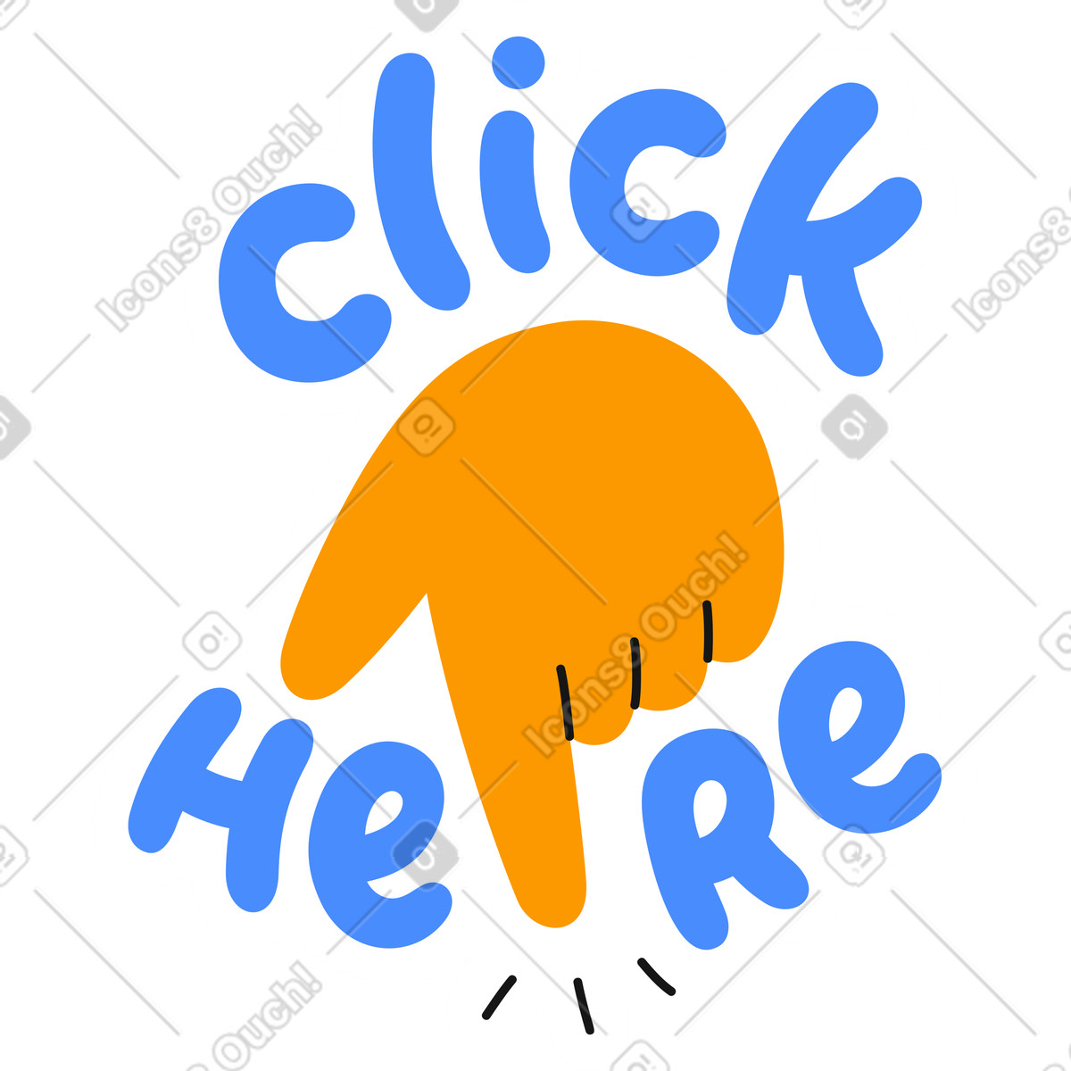 Ilustração animada de Mão e letras clique aqui adesivo em GIF, Lottie (JSON), AE