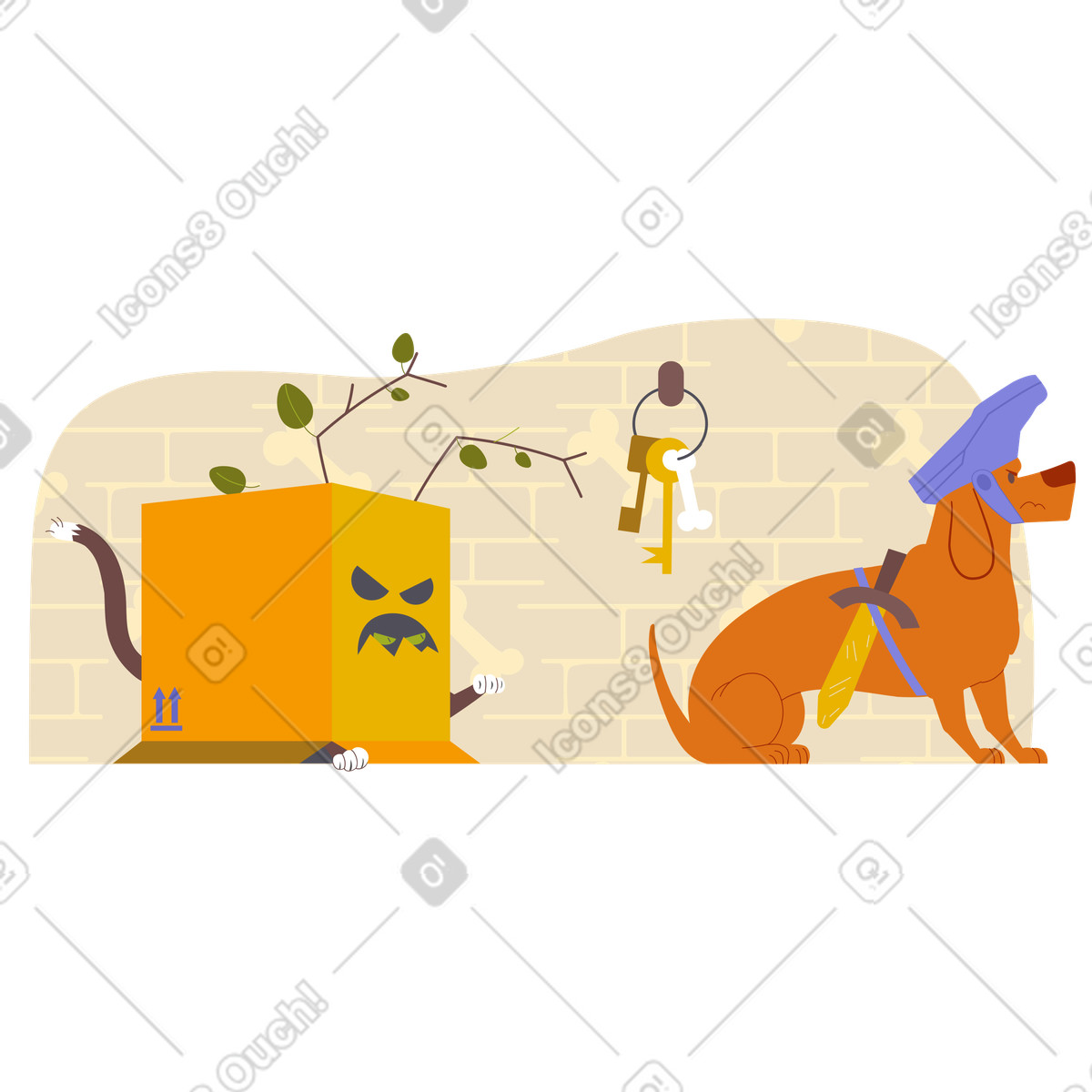 Information theft stealing keys from a guard illustration in Woof style download in PNG, SVG