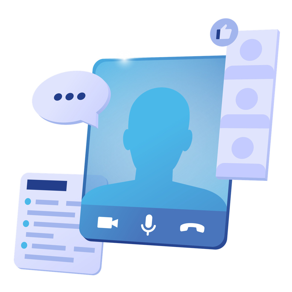 Иллюстрация Videoconference online meeting interface with chat bubbles and participant list в стиле Quantum — скачать в форматах PNG, SVG