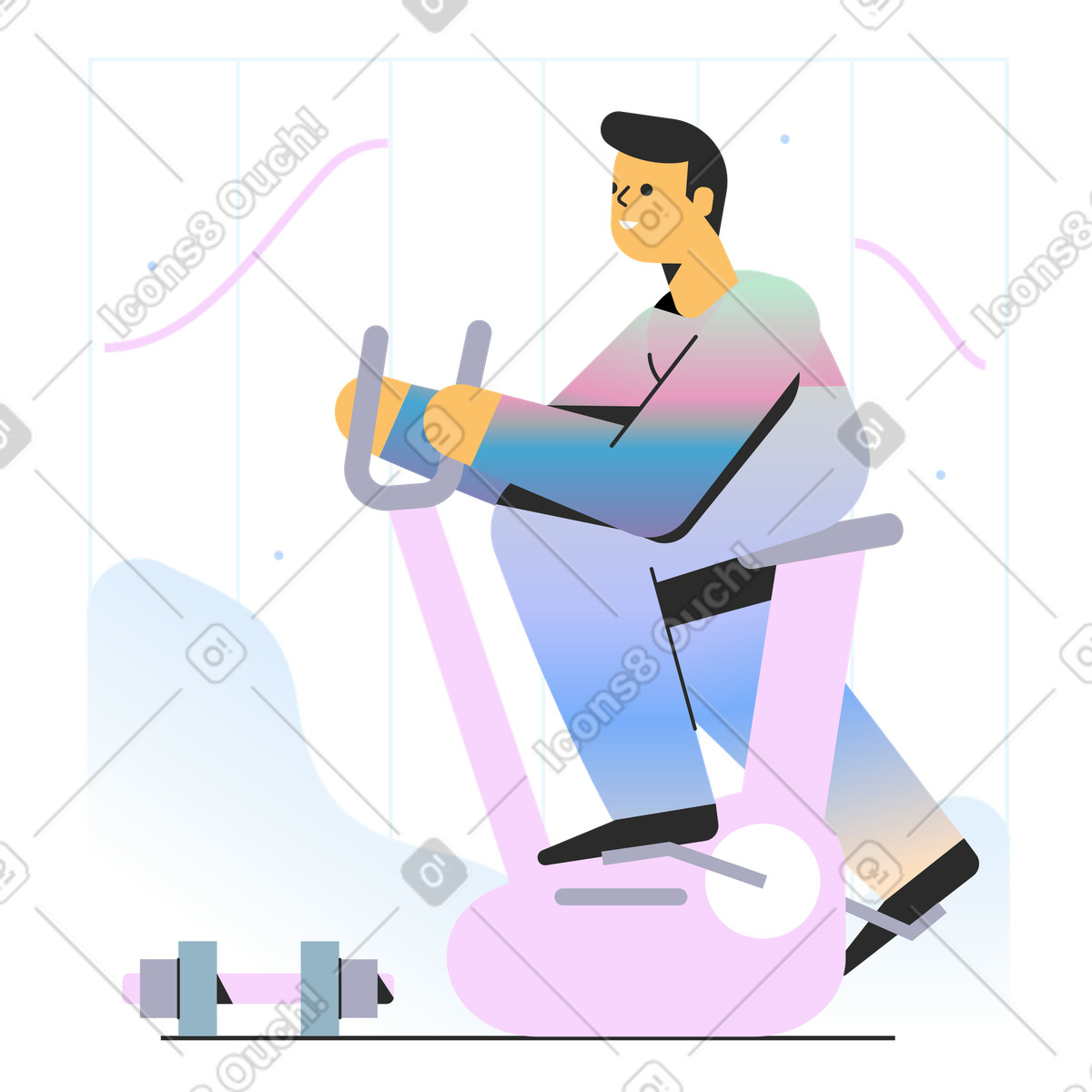 Ilustração de Homem se exercitando na bicicleta ergométrica em no estilo Marginalia para baixar em PNG, SVG