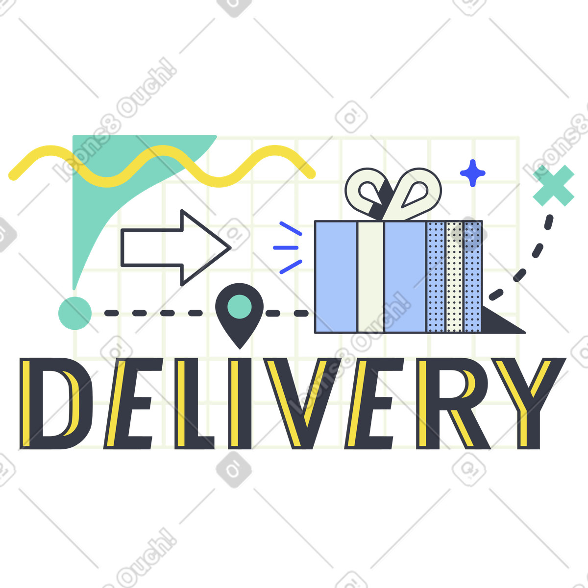 Gift box with delivery route map, Online order shipment tracking illustration in Abstract style download in PNG, SVG