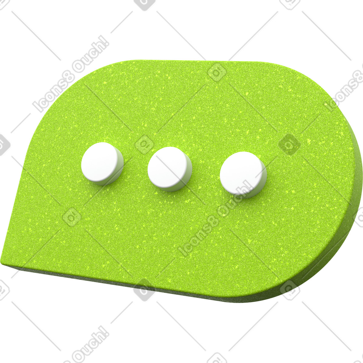 Illustration Icône de bulle dialogue verte, points saisie message, symbole chat en plastique vert dans le style 3D Enterprise à télécharger aux formats PNG, SVG