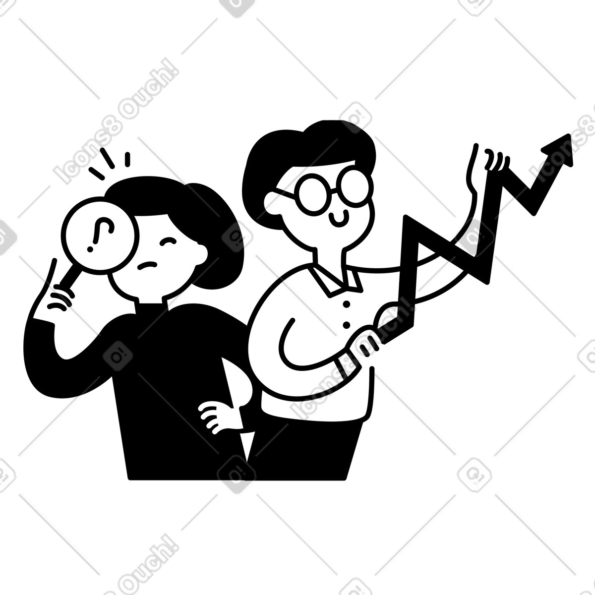 Notion Line Art 스타일의 Teacher explaining concept while student raises question mark speech bubble 일러스트레이션 PNG, SVG 다운로드